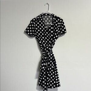 Vintage-Look Polka Dot Wrap Dress - Black and White